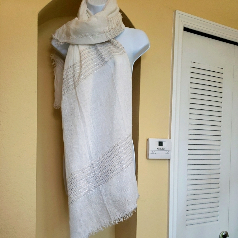 White Sparkly Scarf With Fringe For Party Work‎ casual acrylic polyester